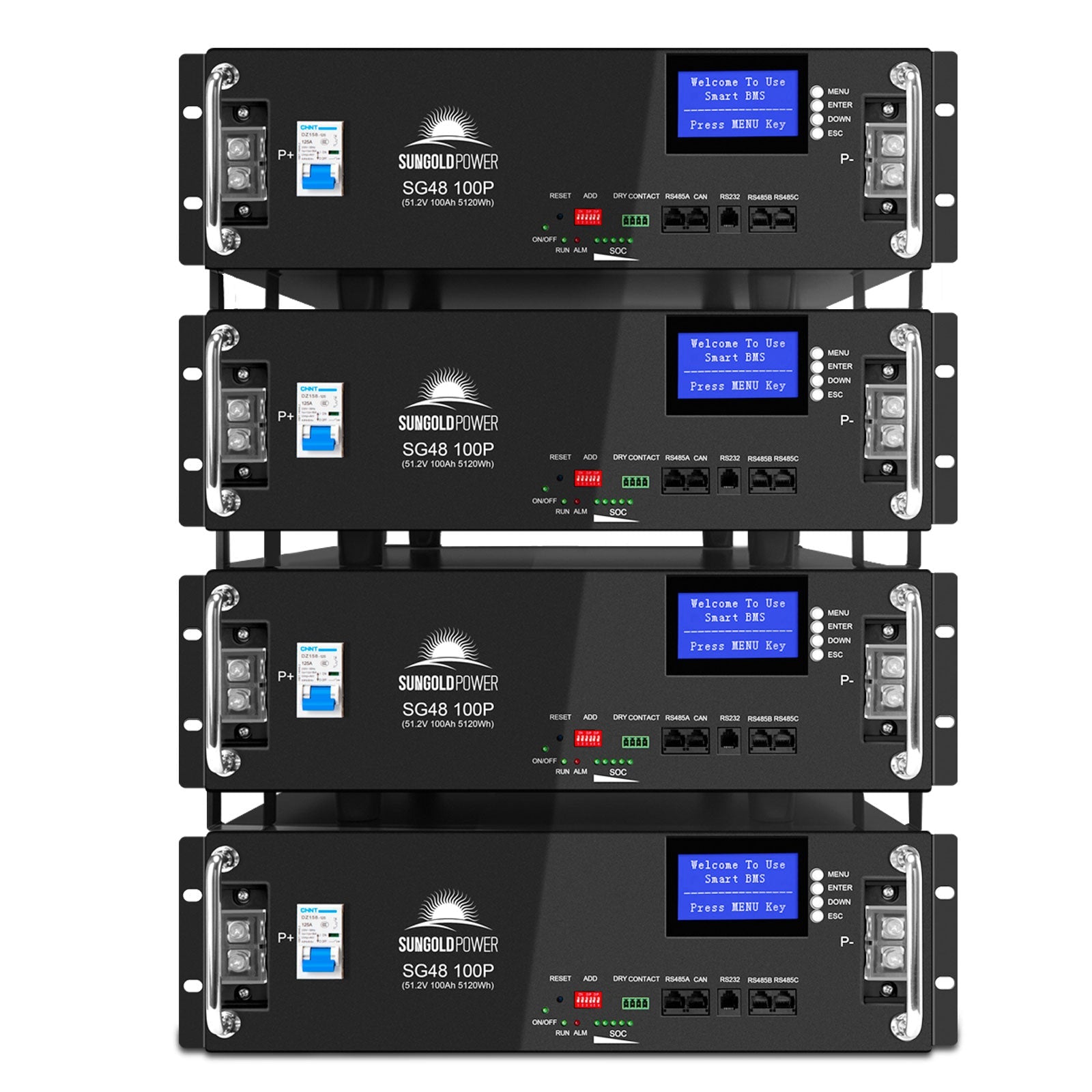 4 X 48V 100AH Server Rack LiFePO4 Lithium  Battery SG48100P UL1973  UL9540A