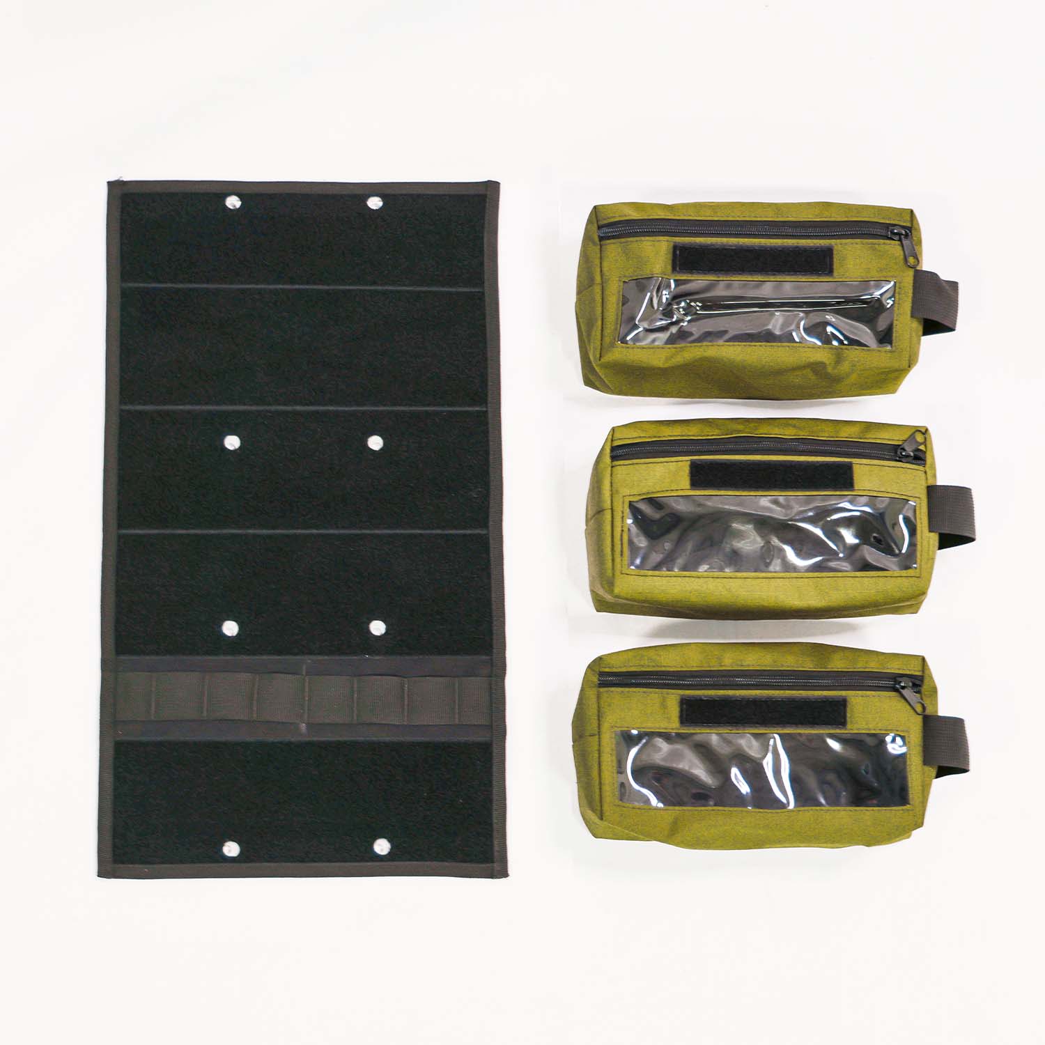 Up-Cycled 90L Organizing Kit Panel + Three Pouches (Fits 90L Lid)