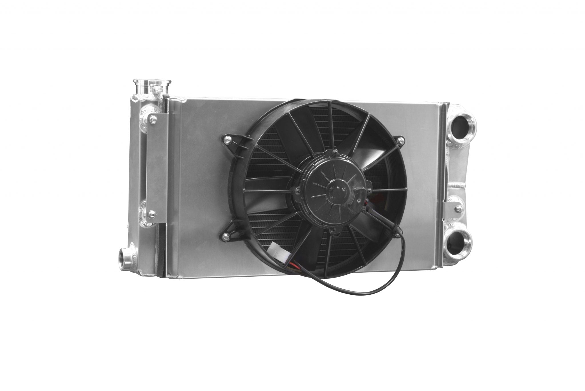 Radiator Module Drag 55mm Scirocco Style Open 22 Inch x 13 Inch -20 AN Port Inlet and Outlet (Specify Fittings) w/ 12 Inch Spal Fan and Shroud C&R Racing