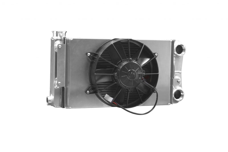 Radiator Module Drag 55mm Scirocco Style Open 22 Inch x 13 Inch -20 AN Port Inlet and Outlet (Specify Fittings) w/ 12 Inch Spal Fan and Shroud C&R Racing