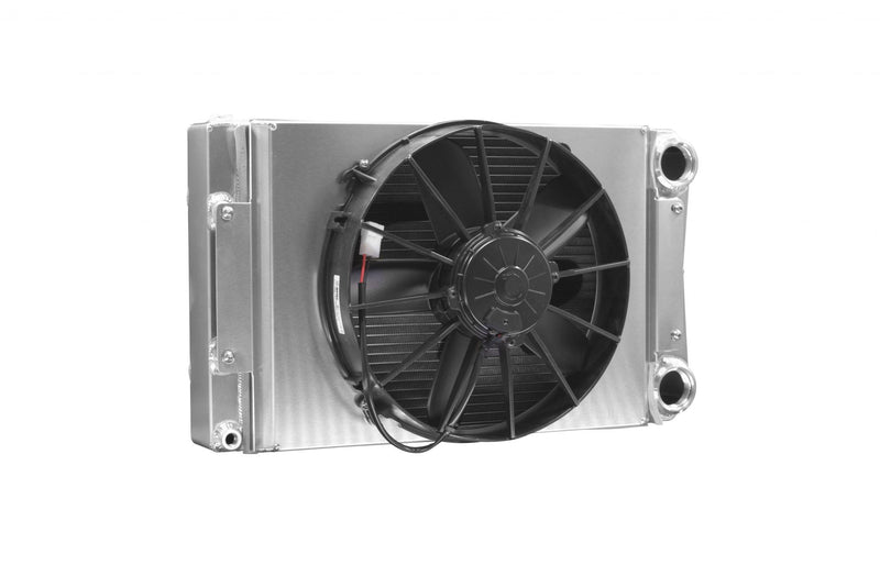 Radiator Module Drag 55mm Scirocco Style Closed 22 Inch x 13 Inch -20 AN Port Inlet and Outlet (Specify Fittings) w/ 12 Inch Spal Fan and Shroud C&R Racing