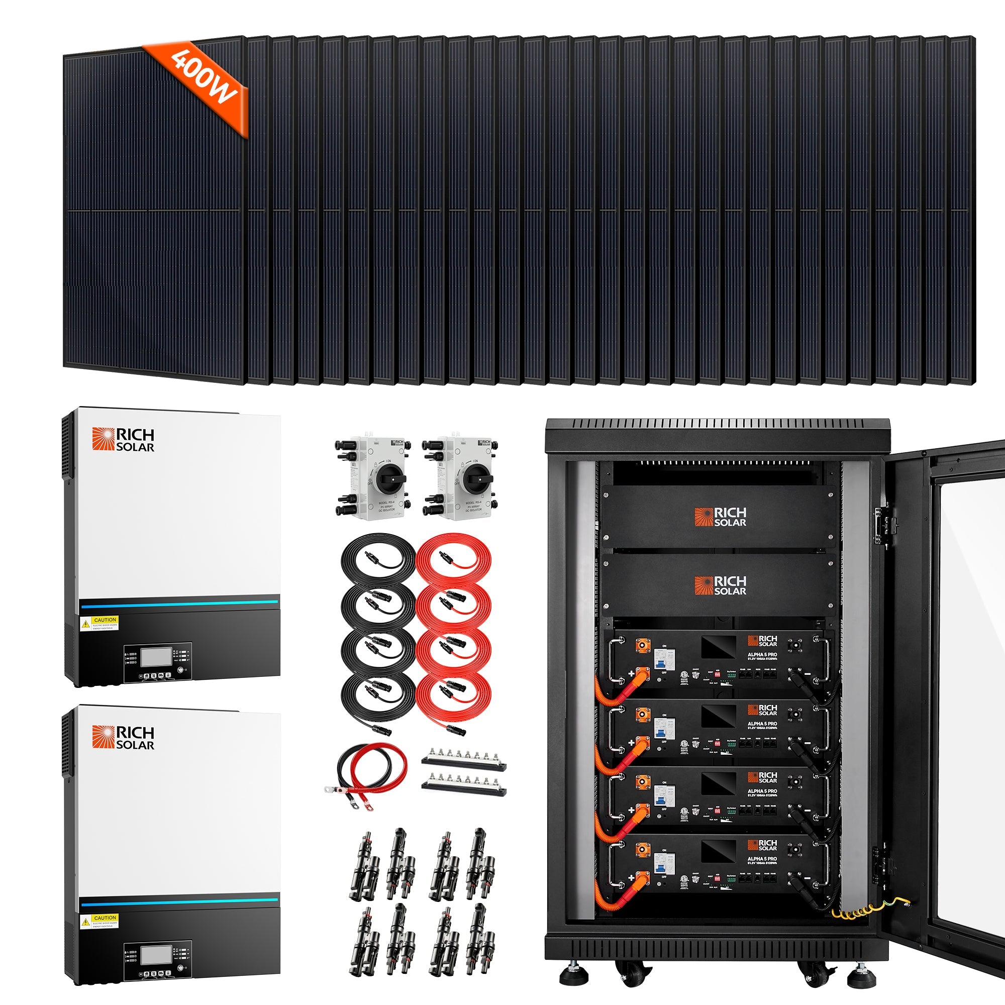 Complete Off-Grid Solar Kit | 32 x MEGA 400 Solar Panels | 13,000W 120/240V Output | 48VDC