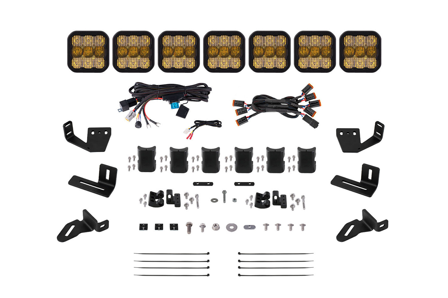 SS5 7-Pod CrossLink Mounting Kit for Prinsu/Sherpa Roof Racks, Pro Yellow Combo Diode Dynamics