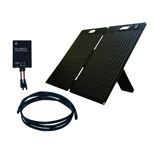 Portable Power Bundle. 120W Portable Solar Panel, 10A Solar Controller, and 8' SAE Adapter Cable: [A]