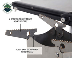 Overland Vehicle Systems Komodo Camp Kitchen - Dual Grill, Skillet, Folding Shelves, and Rocket Tower - Stainless Steel