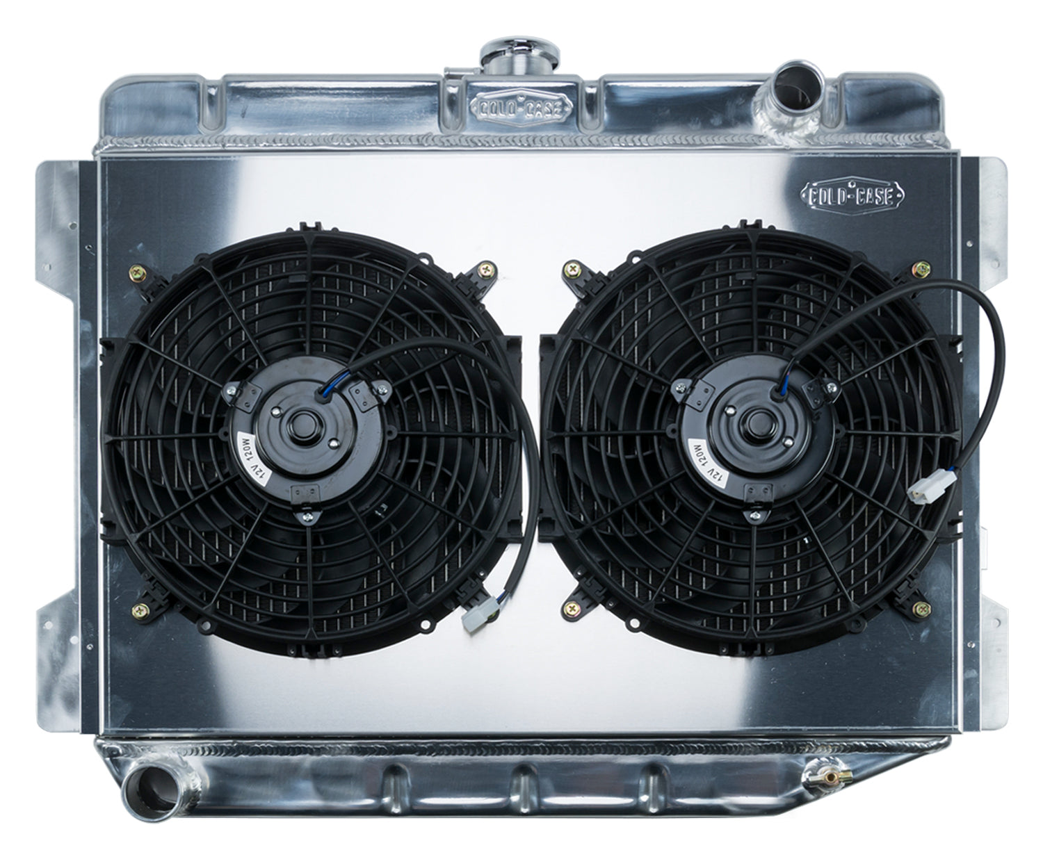 70-74 E Body Challenger Aluminum Performance Radiator And 12 Inch Dual Fan Kit MT 17x26 Inch Cold Case Radiators