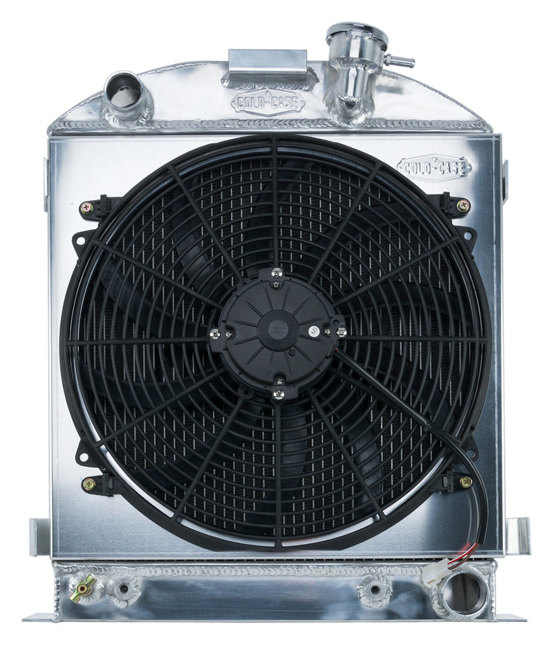 1932 Lowboy Chevy Engine Aluminum Performance Radiator And 16 Inch Fan Kit Cold Case Radiators