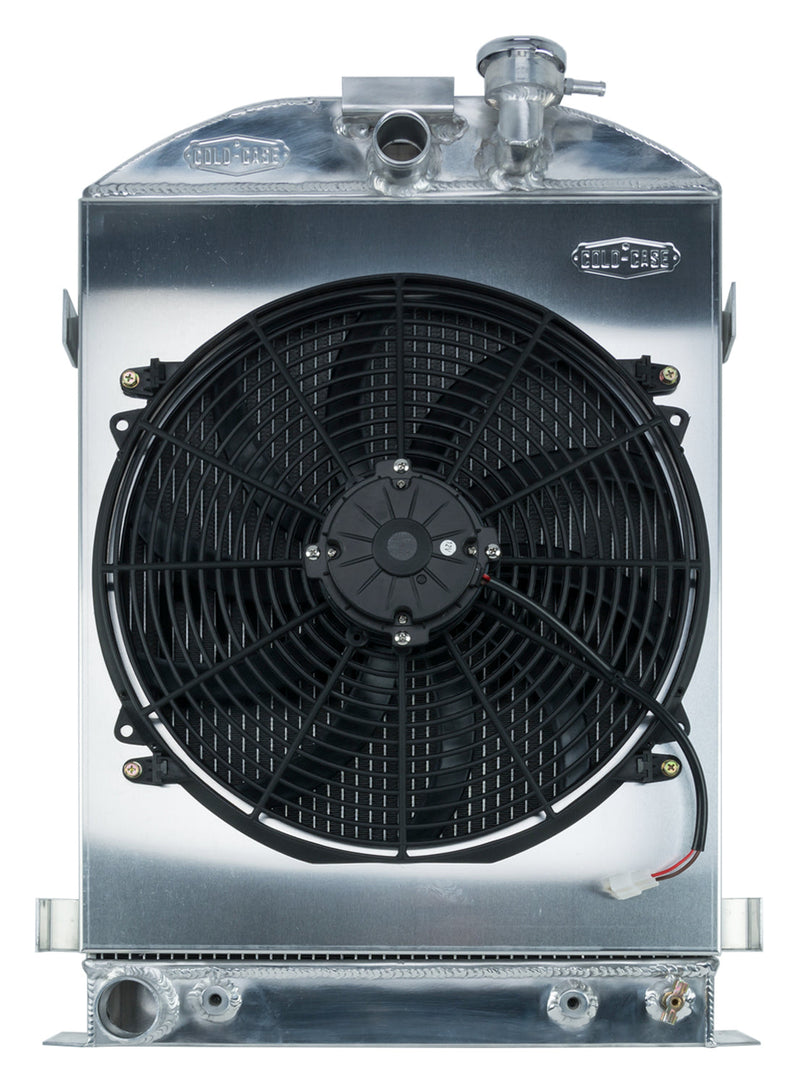 1932 Highboy Ford Engine 27 Inch Aluminum Performance Radiator And 16 Inch Fan Kit Cold Case Radiators