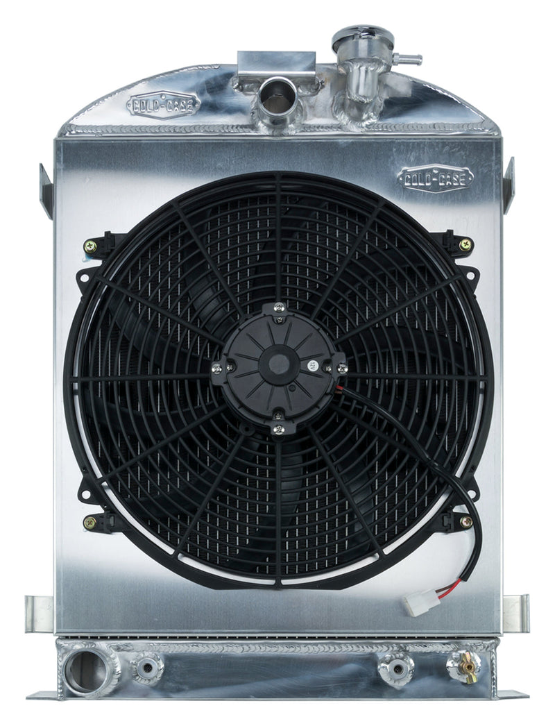 1932 Highboy Ford Engine 25.5 Inch Aluminum Performance Radiator And 16 Inch Fan Kit Cold Case Radiators
